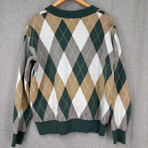 Unbranded Argyle‎ Pattern Cardigan Sweater Green Tan Viscose Nylon Size Large - Picture 2 of 10